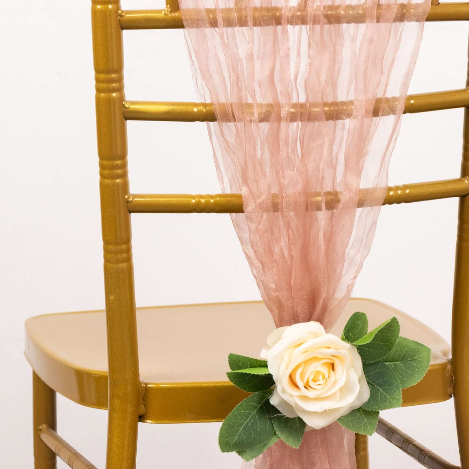 5 Pack Crinkled Organza Chair Sashes Dusty Rose with Shimmer Chiffon Layers - Stylish Sheer Decor - Bell Racket Store