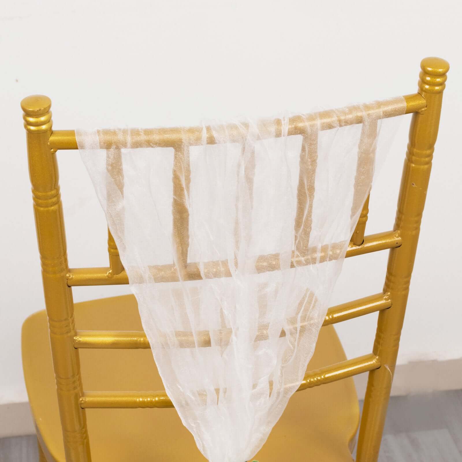 5 Pack Crinkled Organza Chair Sashes White with Shimmer Chiffon Layers - Stylish Sheer Decor for Weddings & Gatherings - Bell Racket Store