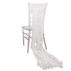 5 Pack Crinkled Organza Chair Sashes White with Shimmer Chiffon Layers - Stylish Sheer Decor for Weddings & Gatherings - Bell Racket Store