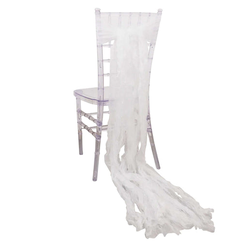 5 Pack Crinkled Organza Chair Sashes White with Shimmer Chiffon Layers - Stylish Sheer Decor for Weddings & Gatherings - Bell Racket Store