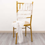 5 Pack Crinkled Organza Chair Sashes White with Shimmer Chiffon Layers - Stylish Sheer Decor for Weddings & Gatherings - Bell Racket Store