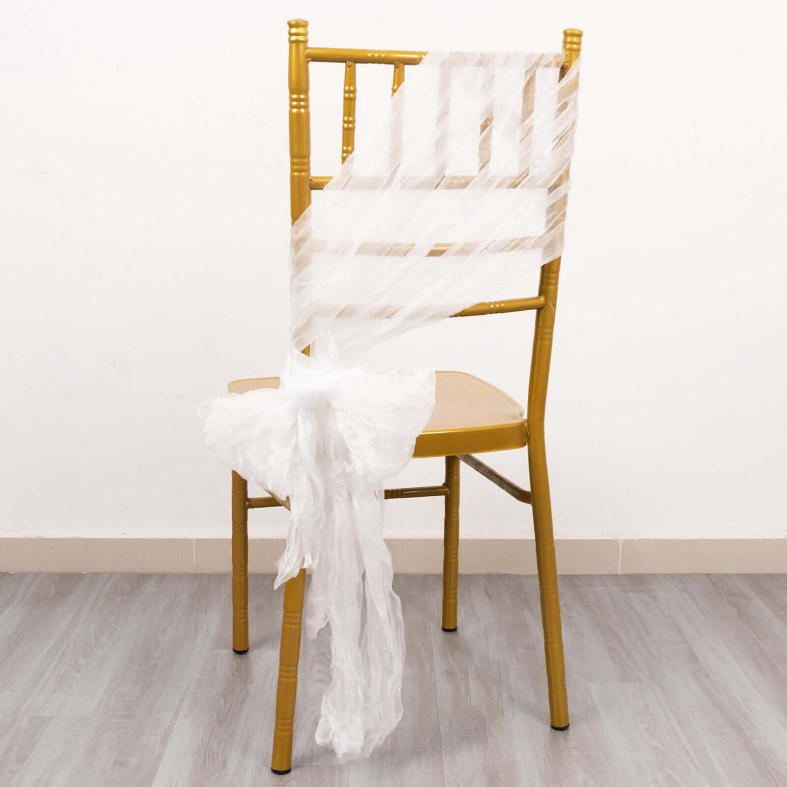 5 Pack Crinkled Organza Chair Sashes White with Shimmer Chiffon Layers - Stylish Sheer Decor for Weddings & Gatherings - Bell Racket Store