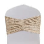 5 Pack Crushed Velvet Chair Bands Beige Wide Ruffle Style - Textured Chair Sashes for Stunning Event Decor - 8"x15" - Bell Racket Store
