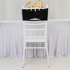 5 Pack Crushed Velvet Chair Bands Black Wide Ruffle Style - Textured Chair Sashes for Stunning Event Decor - 8"x15" - Bell Racket Store