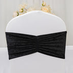 5 Pack Crushed Velvet Chair Bands Black Wide Ruffle Style - Textured Chair Sashes for Stunning Event Decor - 8"x15" - Bell Racket Store