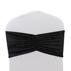 5 Pack Crushed Velvet Chair Bands Black Wide Ruffle Style - Textured Chair Sashes for Stunning Event Decor - 8"x15" - Bell Racket Store