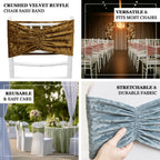5 Pack Crushed Velvet Chair Bands Black Wide Ruffle Style - Textured Chair Sashes for Stunning Event Decor - 8"x15" - Bell Racket Store