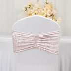 5 Pack Crushed Velvet Chair Bands Blush Wide Ruffle Style - Textured Chair Sashes for Stunning Event Decor - 8"x15" - Bell Racket Store