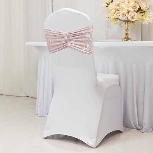 5 Pack Crushed Velvet Chair Bands Blush Wide Ruffle Style - Textured Chair Sashes for Stunning Event Decor - 8"x15" - Bell Racket Store