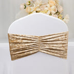 5 Pack Crushed Velvet Chair Bands Champagne Wide Ruffle Style - Textured Chair Sashes for Stunning Event Decor - 8"x15" - Bell Racket Store