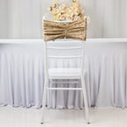 5 Pack Crushed Velvet Chair Bands Champagne Wide Ruffle Style - Textured Chair Sashes for Stunning Event Decor - 8"x15" - Bell Racket Store