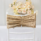 5 Pack Crushed Velvet Chair Bands Champagne Wide Ruffle Style - Textured Chair Sashes for Stunning Event Decor - 8"x15" - Bell Racket Store