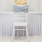 5 Pack Crushed Velvet Chair Bands Dusty Blue Wide Ruffle Style - Textured Chair Sashes for Stunning Event Decor - 8"x15" - Bell Racket Store