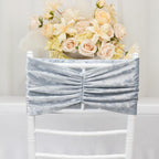 5 Pack Crushed Velvet Chair Bands Dusty Blue Wide Ruffle Style - Textured Chair Sashes for Stunning Event Decor - 8"x15" - Bell Racket Store