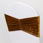 5 Pack Crushed Velvet Chair Bands Gold Wide Ruffle Style - Textured Chair Sashes for Stunning Event Decor - 8"x15" - Bell Racket Store