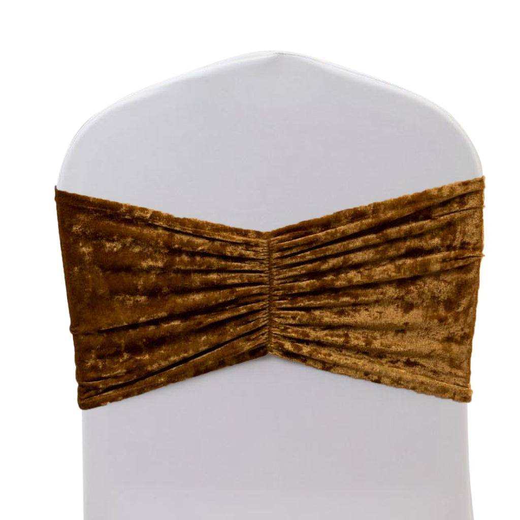 5 Pack Crushed Velvet Chair Bands Gold Wide Ruffle Style - Textured Chair Sashes for Stunning Event Decor - 8"x15" - Bell Racket Store