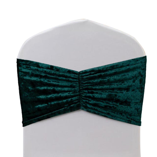 5 Pack Crushed Velvet Chair Bands Hunter Emerald Green Wide Ruffle Style - Textured Chair Sashes for Stunning Event Decor - 8"x15" - Bell Racket Store