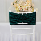5 Pack Crushed Velvet Chair Bands Hunter Emerald Green Wide Ruffle Style - Textured Chair Sashes for Stunning Event Decor - 8"x15" - Bell Racket Store