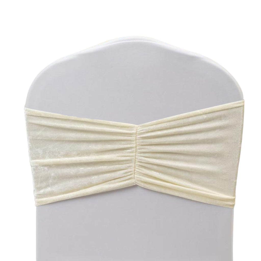 5 Pack Crushed Velvet Chair Bands Ivory Wide Ruffle Style - Textured Chair Sashes for Stunning Event Decor - 8"x15" - Bell Racket Store