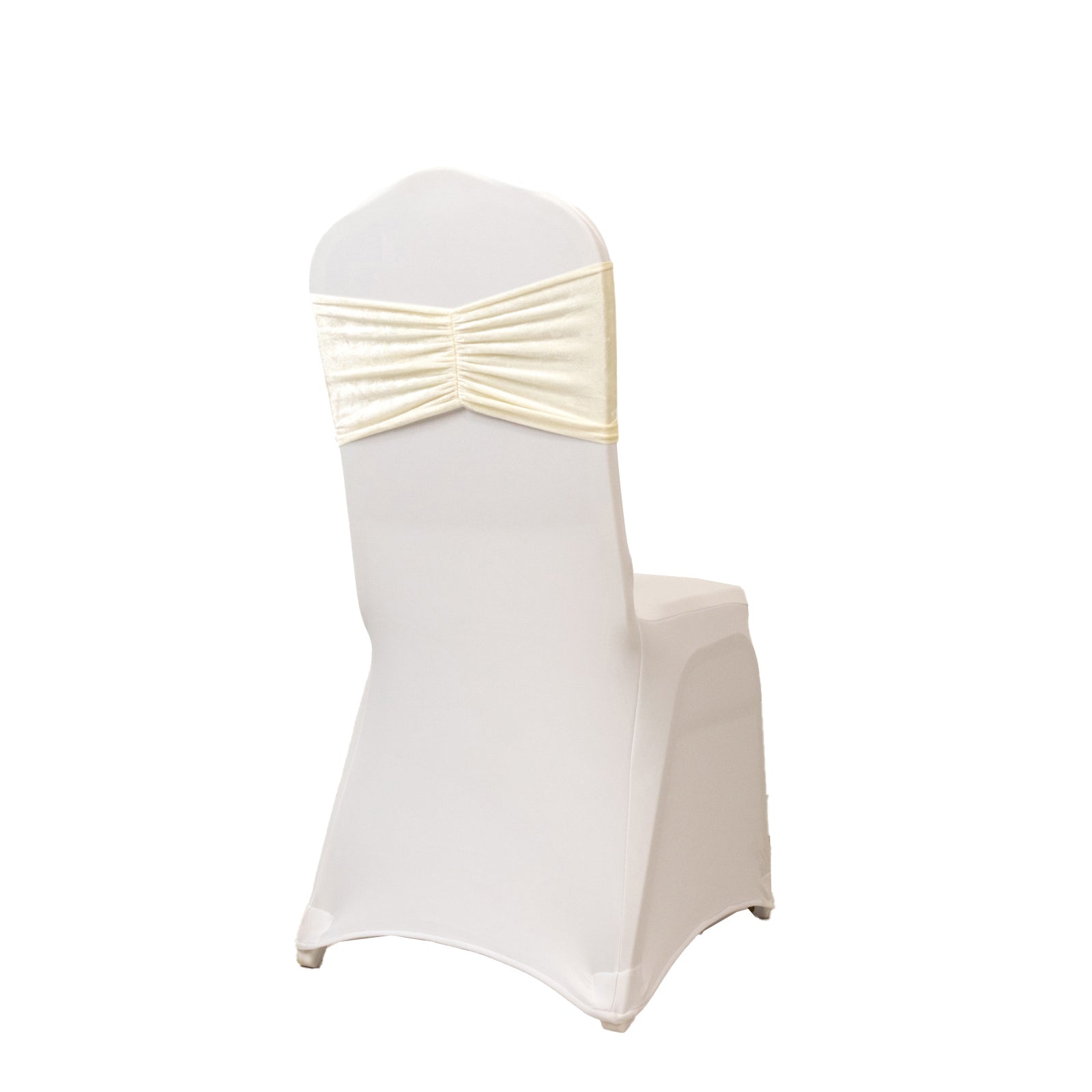 5 Pack Crushed Velvet Chair Bands Ivory Wide Ruffle Style - Textured Chair Sashes for Stunning Event Decor - 8"x15" - Bell Racket Store