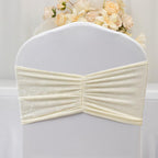 5 Pack Crushed Velvet Chair Bands Ivory Wide Ruffle Style - Textured Chair Sashes for Stunning Event Decor - 8"x15" - Bell Racket Store