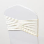 5 Pack Crushed Velvet Chair Bands Ivory Wide Ruffle Style - Textured Chair Sashes for Stunning Event Decor - 8"x15" - Bell Racket Store
