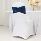 5 Pack Crushed Velvet Chair Bands Navy Blue Wide Ruffle Style - Textured Chair Sashes for Stunning Event Decor - 8"x15" - Bell Racket Store