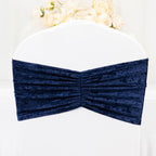 5 Pack Crushed Velvet Chair Bands Navy Blue Wide Ruffle Style - Textured Chair Sashes for Stunning Event Decor - 8"x15" - Bell Racket Store