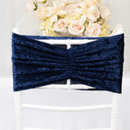 5 Pack Crushed Velvet Chair Bands Navy Blue Wide Ruffle Style - Textured Chair Sashes for Stunning Event Decor - 8"x15" - Bell Racket Store