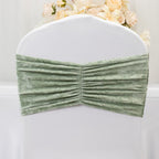 5 Pack Crushed Velvet Chair Bands Sage Green Wide Ruffle Style - Textured Chair Sashes for Stunning Event Decor - 8"x15" - Bell Racket Store