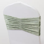 5 Pack Crushed Velvet Chair Bands Sage Green Wide Ruffle Style - Textured Chair Sashes for Stunning Event Decor - 8"x15" - Bell Racket Store