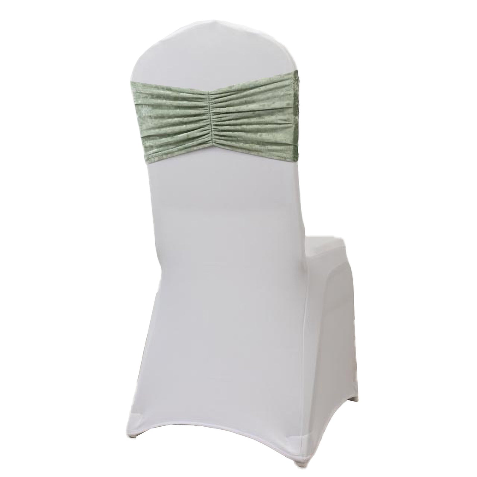 5 Pack Crushed Velvet Chair Bands Sage Green Wide Ruffle Style - Textured Chair Sashes for Stunning Event Decor - 8"x15" - Bell Racket Store