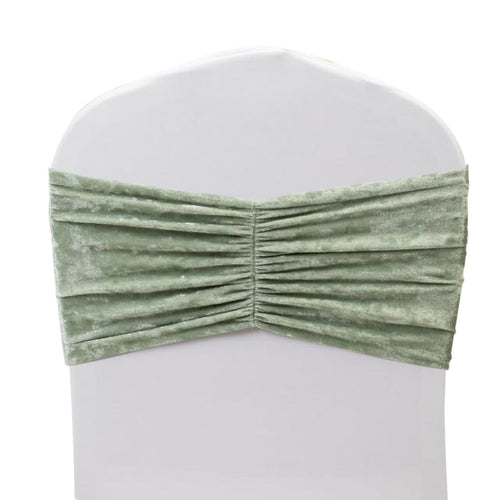 5 Pack Crushed Velvet Chair Bands Sage Green Wide Ruffle Style - Textured Chair Sashes for Stunning Event Decor - 8"x15" - Bell Racket Store