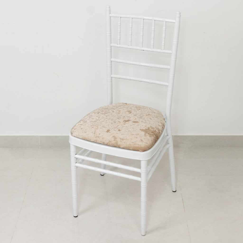 5 Pack Crushed Velvet Seat Pad Covers for Chiavari Chairs â€“ Beige Fitted Dining Chair Cushion Slipcovers, Washable & Reusable - Bell Racket Store