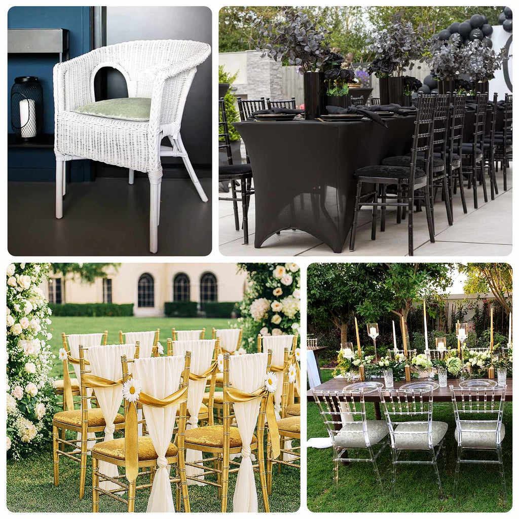 5 Pack Crushed Velvet Seat Pad Covers for Chiavari Chairs â€“ Black Fitted Dining Chair Cushion Slipcovers, Washable & Reusable - Bell Racket Store