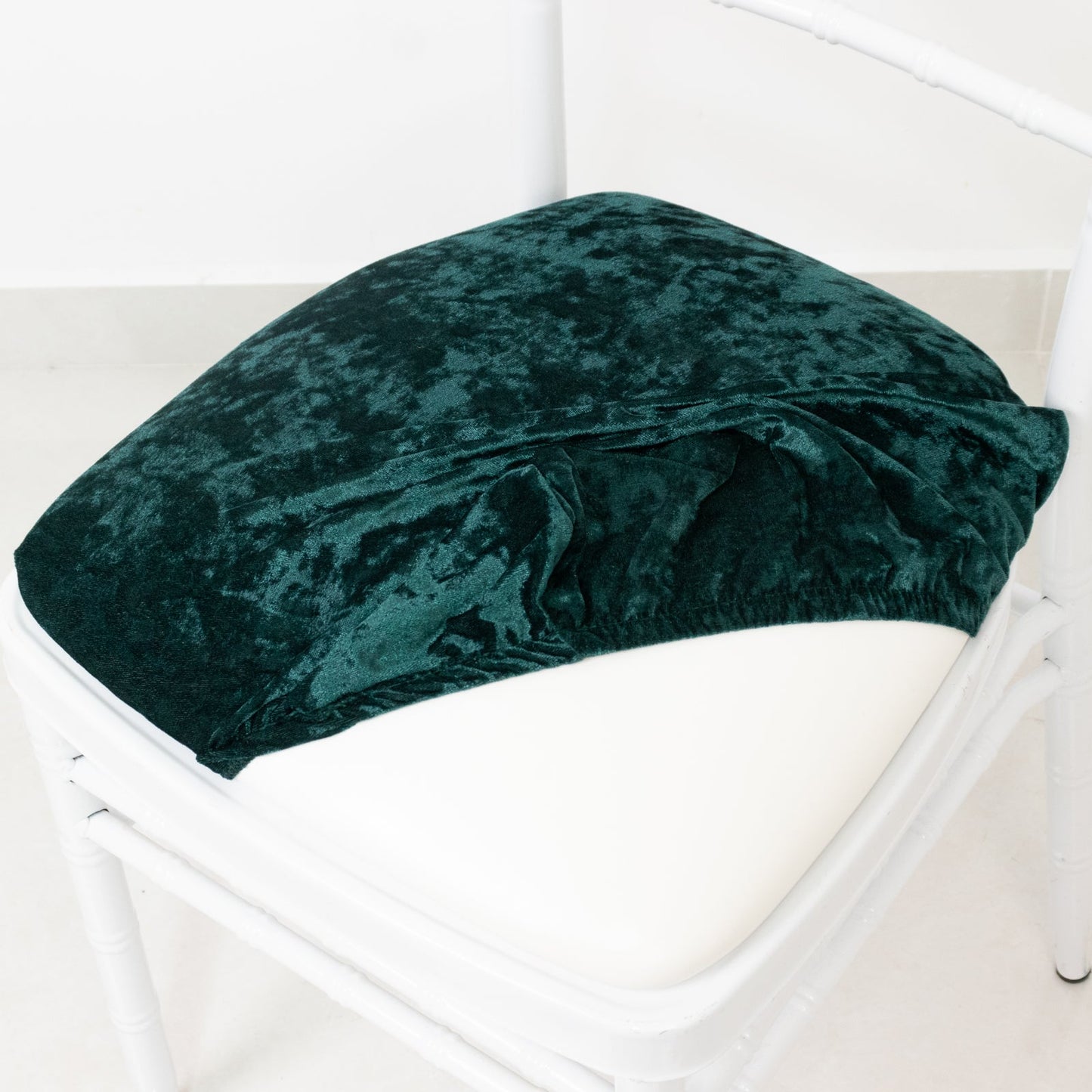 5 Pack Crushed Velvet Seat Pad Covers for Chiavari Chairs â€“ Hunter Emerald Green Fitted Dining Chair Cushion Slipcovers, Washable & Reusable - Bell Racket Store