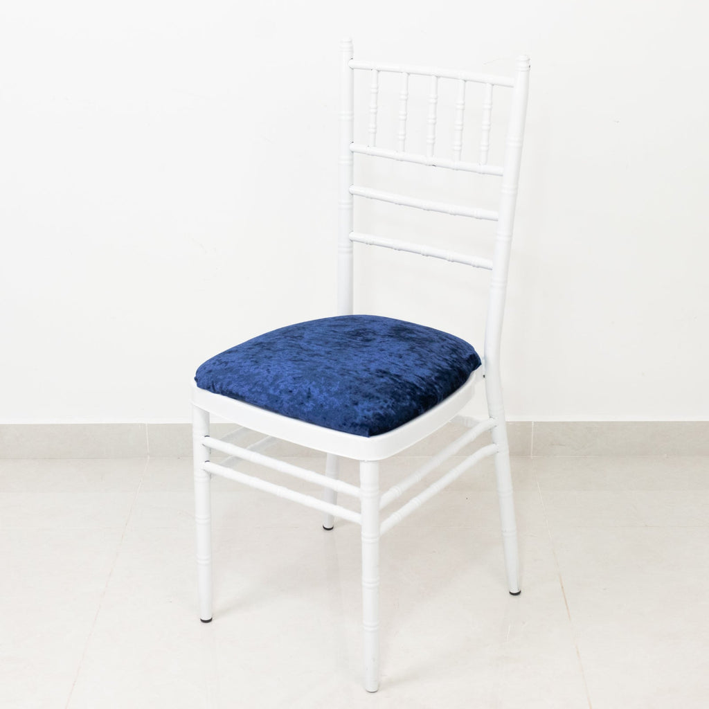 5 Pack Crushed Velvet Seat Pad Covers for Chiavari Chairs â€“ Navy Blue Fitted Dining Chair Cushion Slipcovers, Washable & Reusable - Bell Racket Store