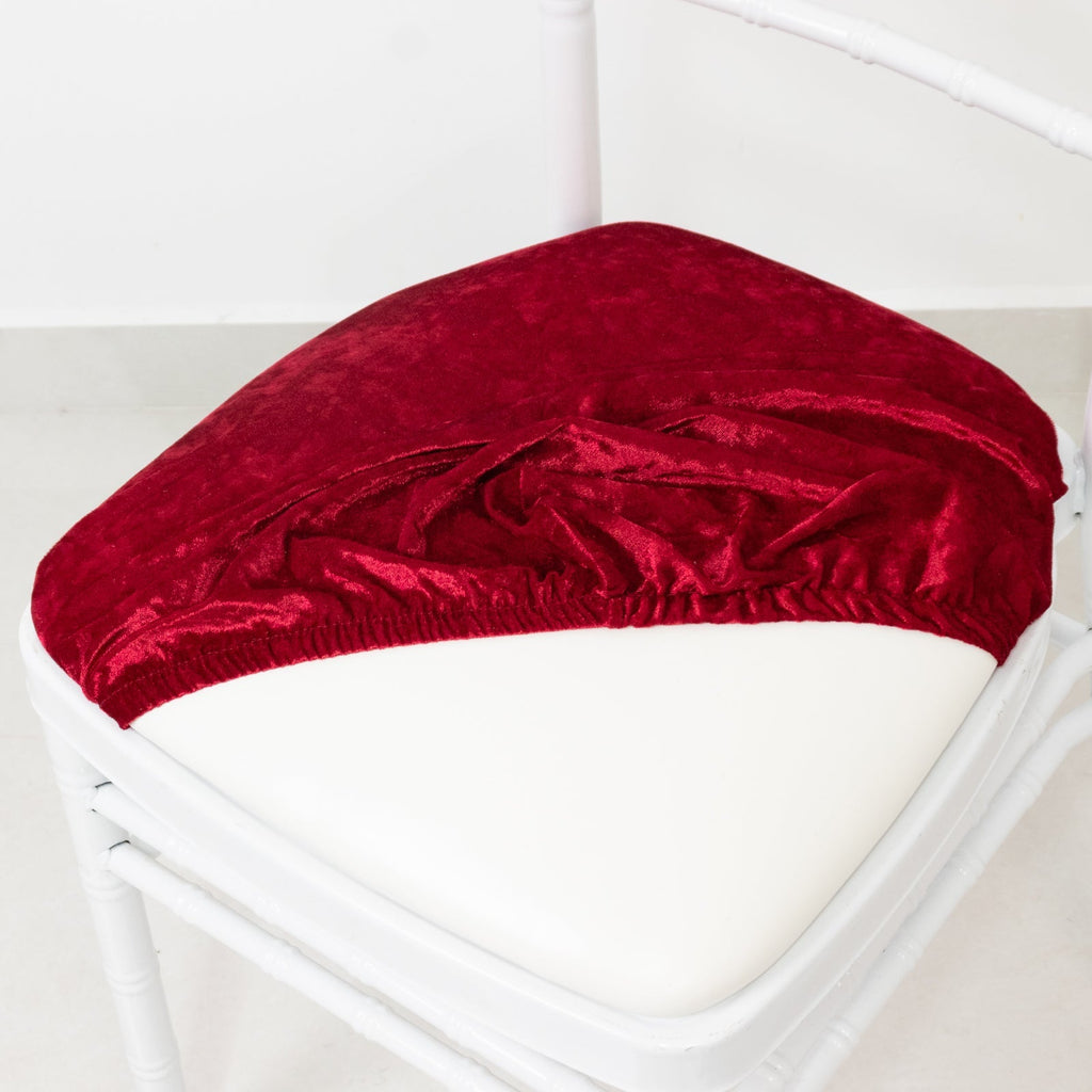 5 Pack Crushed Velvet Seat Pad Covers for Chiavari Chairs â€“ Red Fitted Dining Chair Cushion Slipcovers, Washable & Reusable - Bell Racket Store