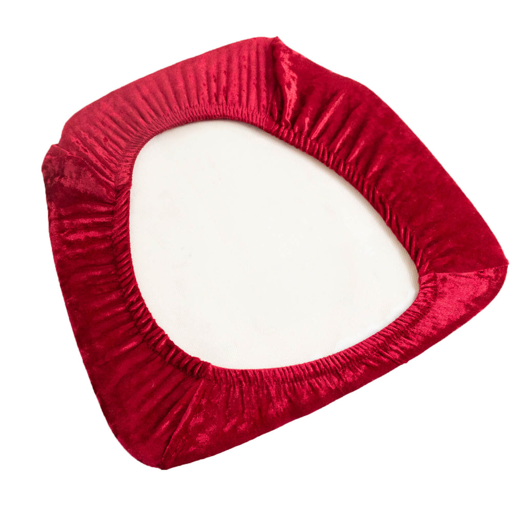 5 Pack Crushed Velvet Seat Pad Covers for Chiavari Chairs â€“ Red Fitted Dining Chair Cushion Slipcovers, Washable & Reusable - Bell Racket Store
