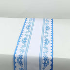 5 Pack Disposable Table Runners 11"x108" White with Blue Ornate Floral Prints - Non - woven Stylish Kitchen Dining Table Decor - Bell Racket Store