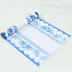 5 Pack Disposable Table Runners 11"x108" White with Blue Ornate Floral Prints - Non - woven Stylish Kitchen Dining Table Decor - Bell Racket Store