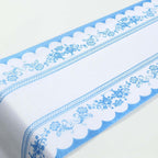 5 Pack Disposable Table Runners 11"x108" White with Blue Ornate Floral Prints - Non - woven Stylish Kitchen Dining Table Decor - Bell Racket Store