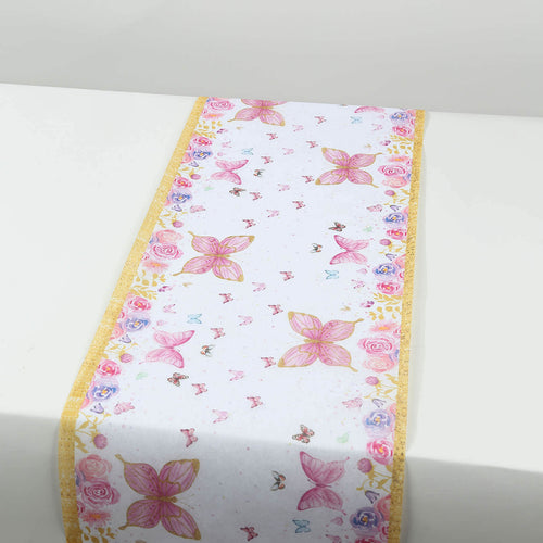 5 Pack Disposable Table Runners 11"x108" White with Pink Butterflies - Non - woven Stylish Spring Summer Dining Decor - Bell Racket Store