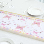 5 Pack Disposable Table Runners 11"x108" White with Pink Butterflies - Non - woven Stylish Spring Summer Dining Decor - Bell Racket Store