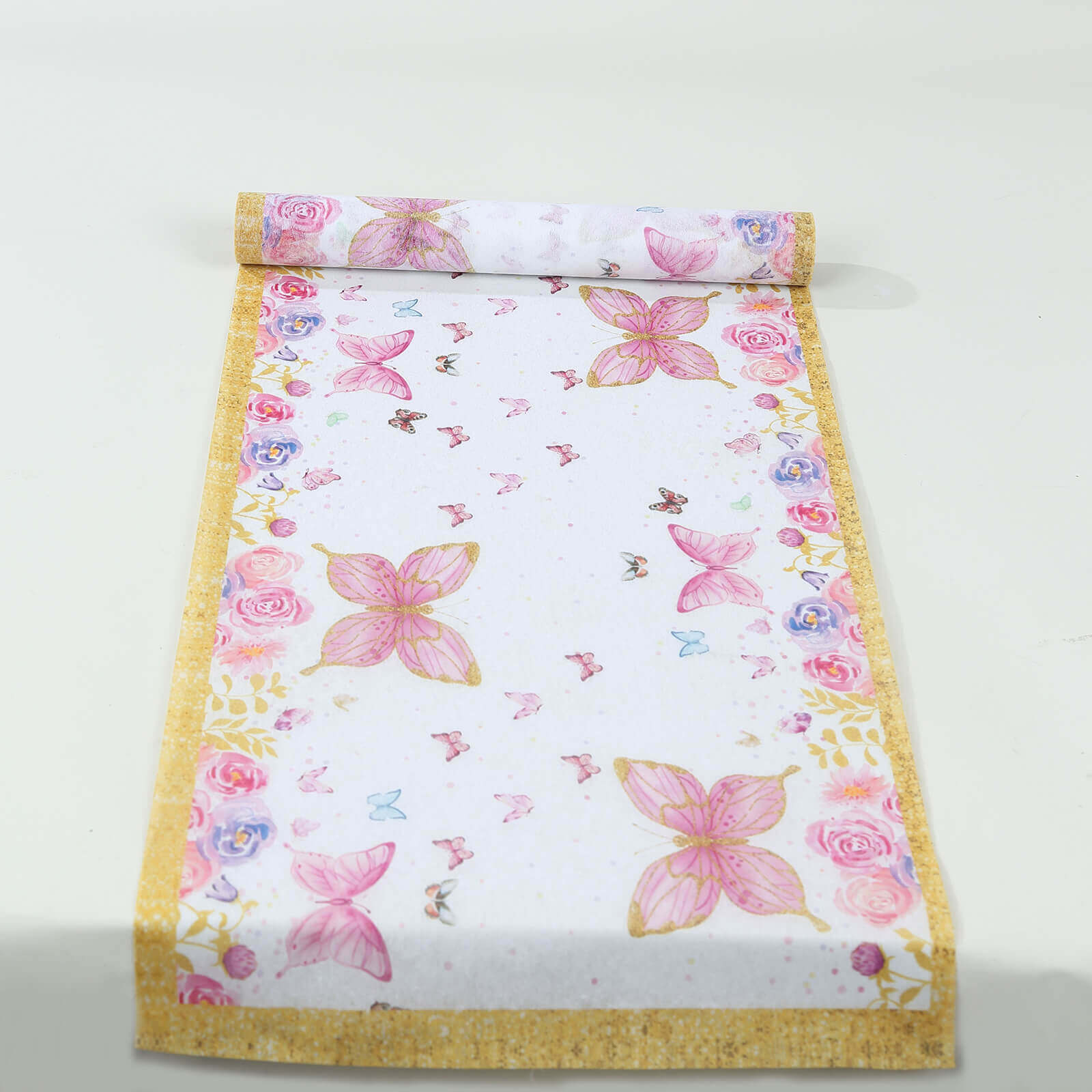 5 Pack Disposable Table Runners 11"x108" White with Pink Butterflies - Non - woven Stylish Spring Summer Dining Decor - Bell Racket Store