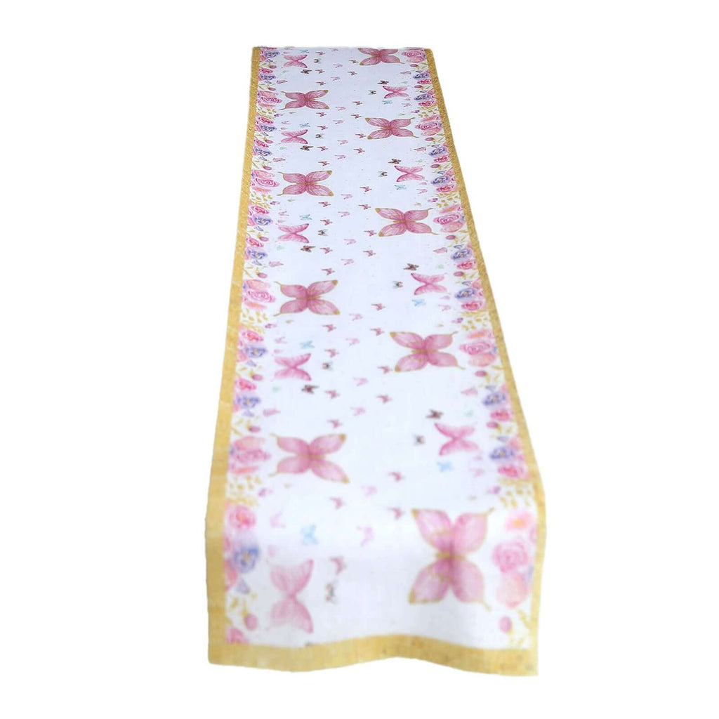 5 Pack Disposable Table Runners 11"x108" White with Pink Butterflies - Non - woven Stylish Spring Summer Dining Decor - Bell Racket Store