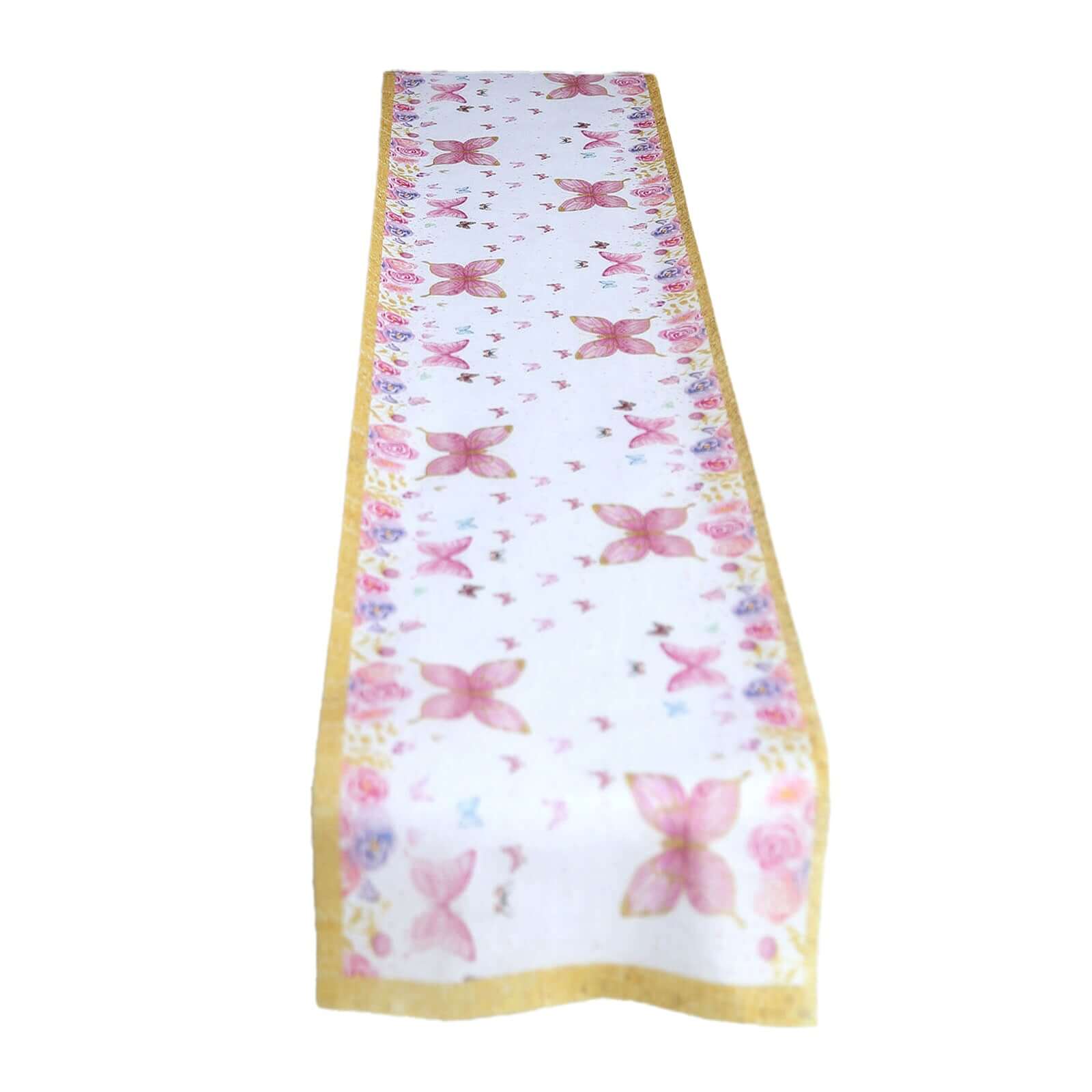 5 Pack Disposable Table Runners 11"x108" White with Pink Butterflies - Non - woven Stylish Spring Summer Dining Decor - Bell Racket Store