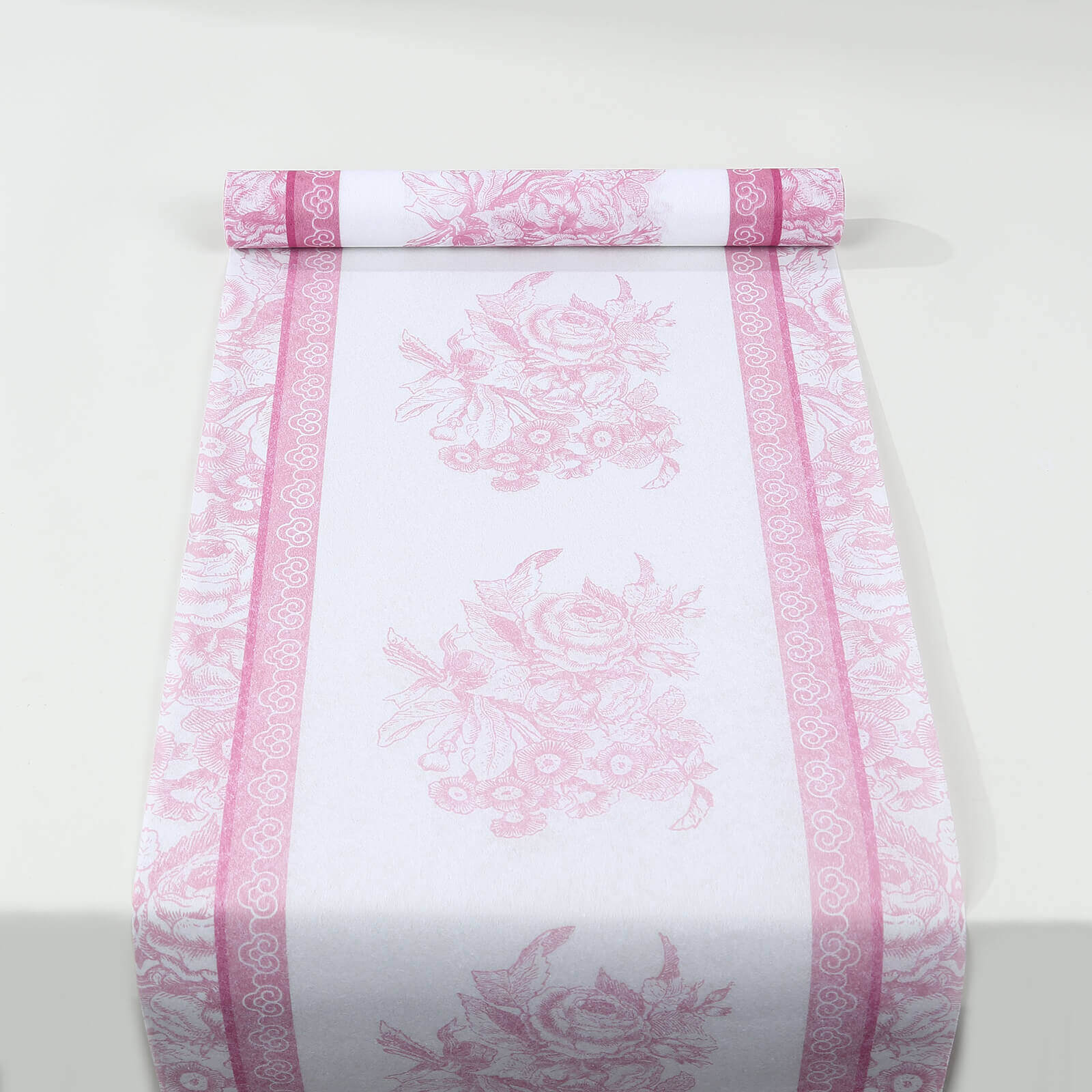 5 Pack Disposable Table Runners 11"x108" White with Pink Floral Pattern - Non - woven Stylish Kitchen Dining Table Decor - Bell Racket Store
