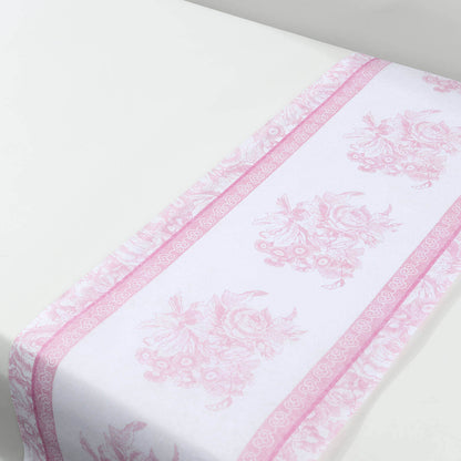 5 Pack Disposable Table Runners 11"x108" White with Pink Floral Pattern - Non - woven Stylish Kitchen Dining Table Decor - Bell Racket Store
