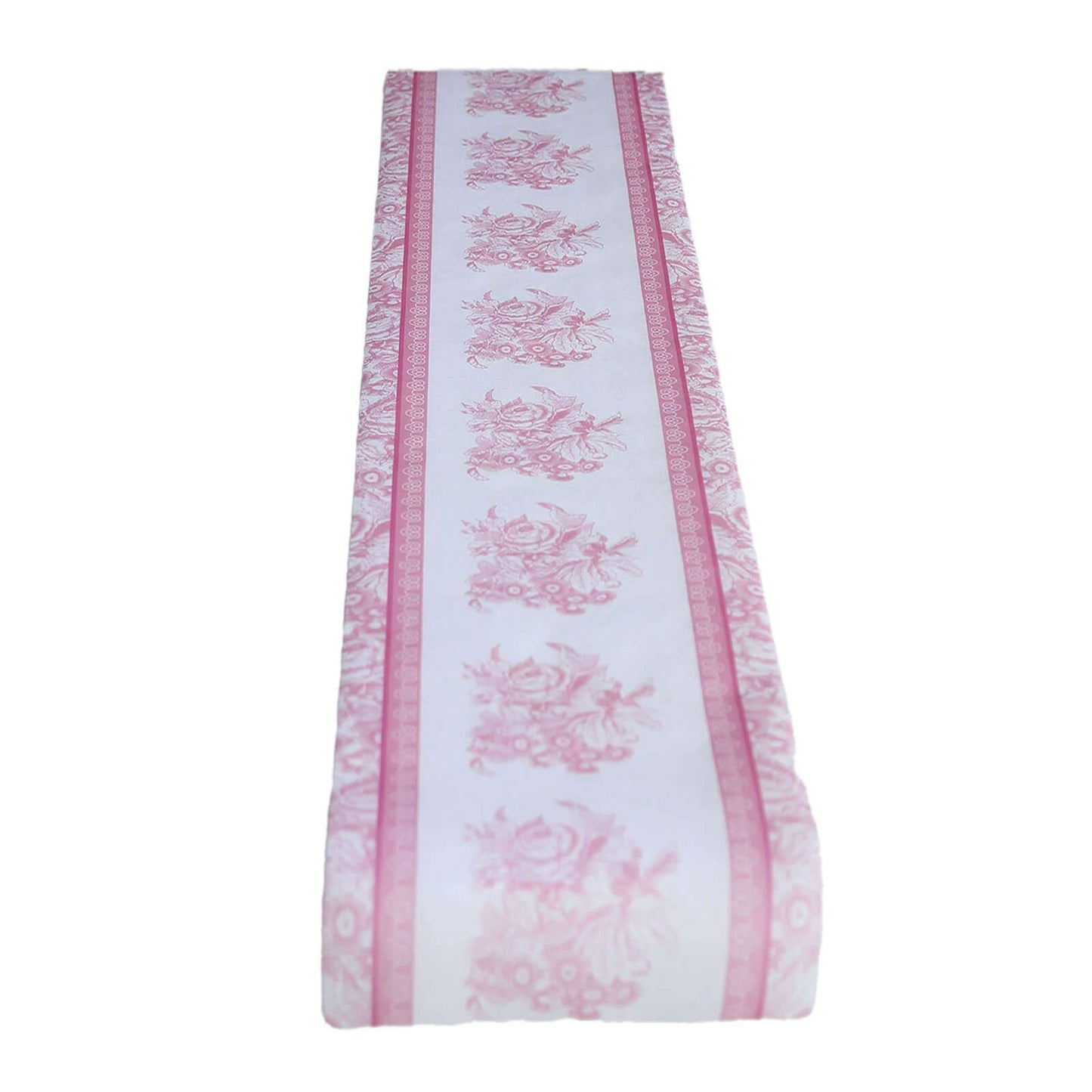 5 Pack Disposable Table Runners 11"x108" White with Pink Floral Pattern - Non - woven Stylish Kitchen Dining Table Decor - Bell Racket Store